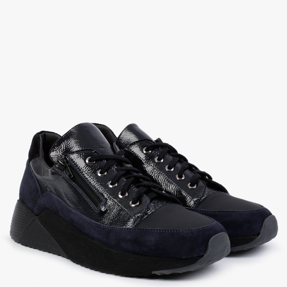 Cinzia Navy Patent Leather & Suede Trainers