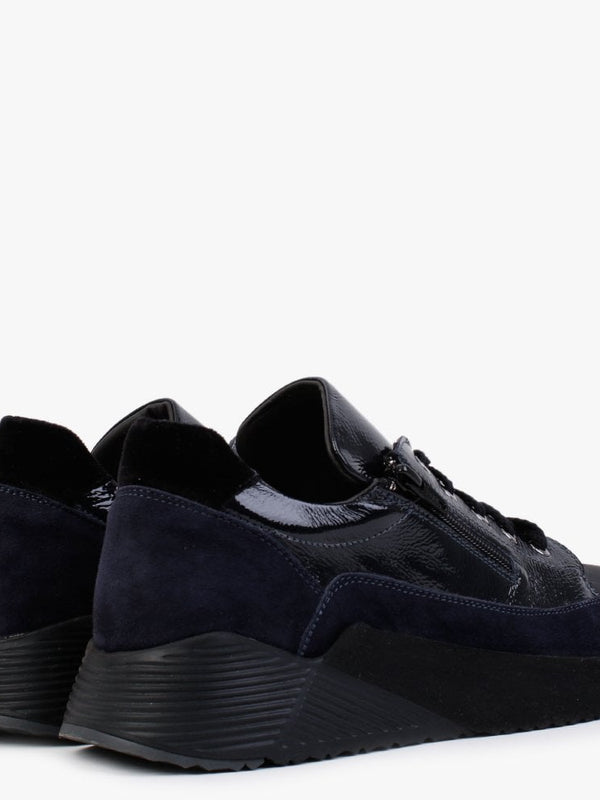 Cinzia Navy Patent Leather & Suede Trainers