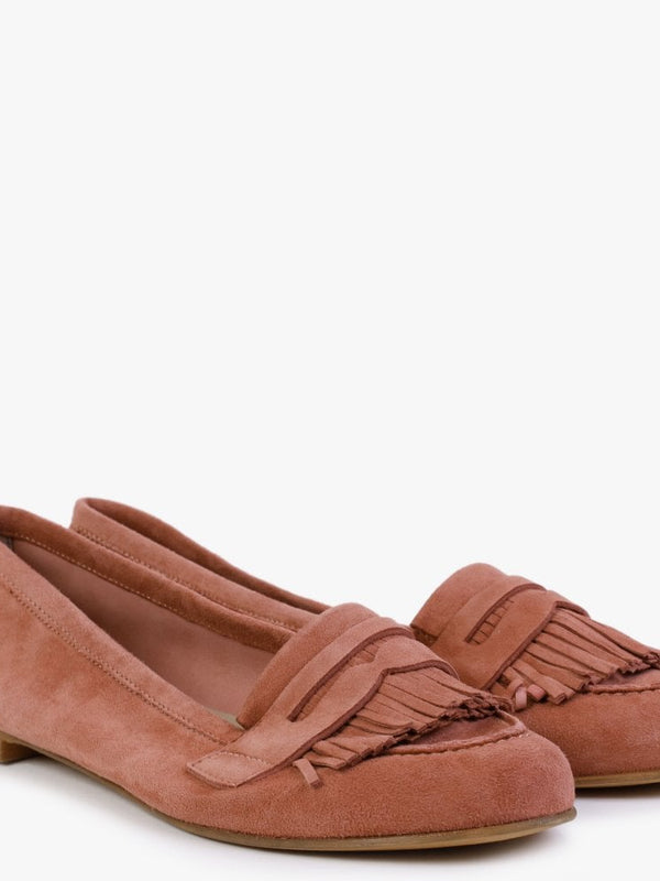 Red Suede Fringed Loafers