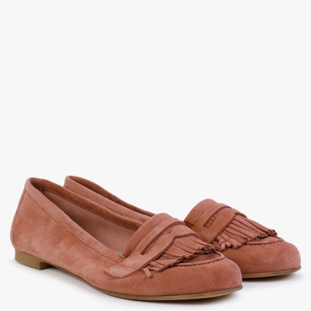 Red Suede Fringed Loafers