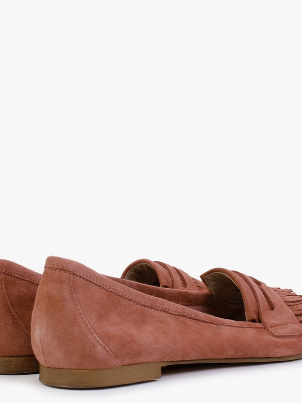 Red Suede Fringed Loafers