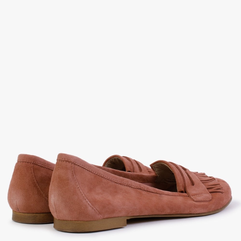 Red Suede Fringed Loafers