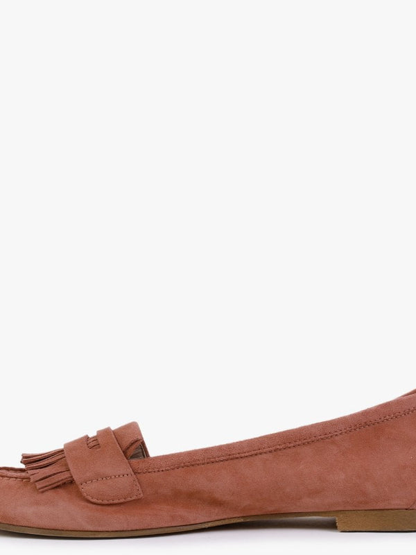 Red Suede Fringed Loafers