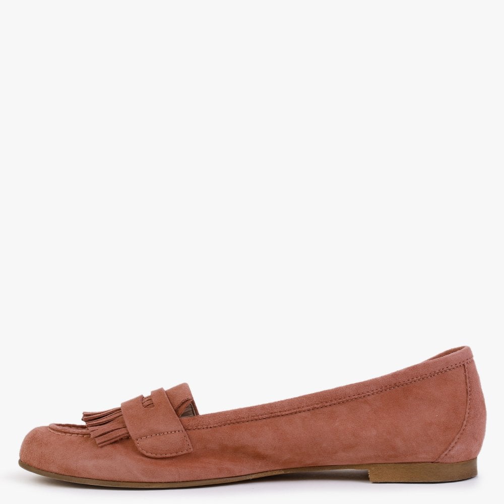 Red Suede Fringed Loafers