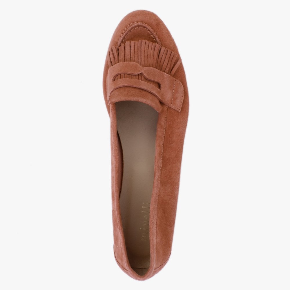 Red Suede Fringed Loafers