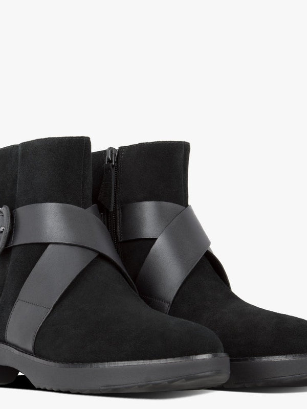 Mona Buckle All Black Suede Ankle Boots