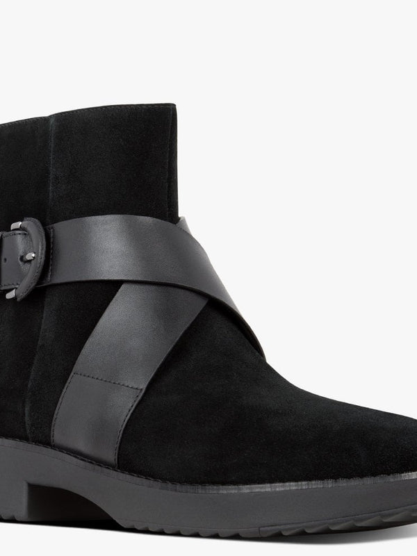 Mona Buckle All Black Suede Ankle Boots
