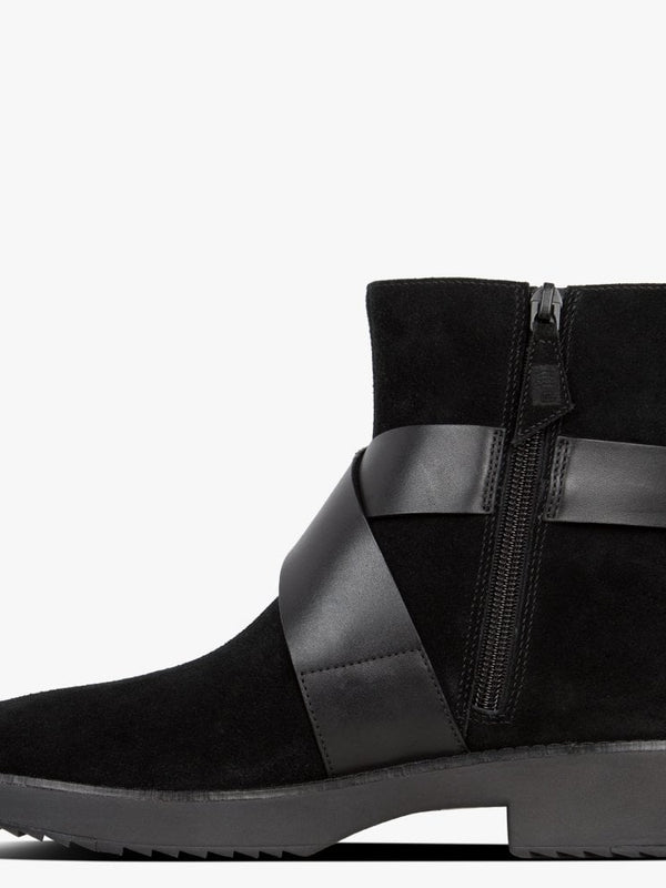 Mona Buckle All Black Suede Ankle Boots