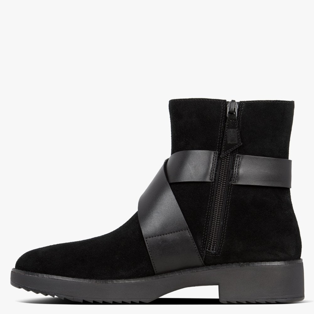 Mona Buckle All Black Suede Ankle Boots
