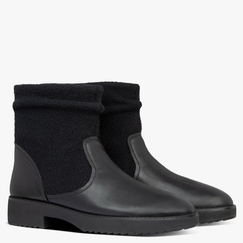 Nisse Mixte All Black Leather & Wool Ankle Boots