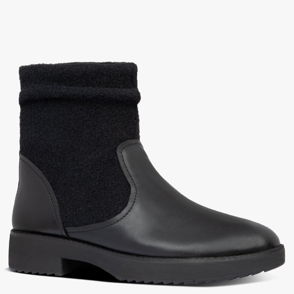Nisse Mixte All Black Leather & Wool Ankle Boots
