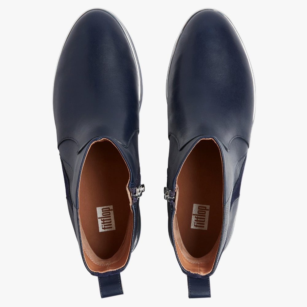 Salma Lizard Embossed Maritime Blue Leather Ankle Boots