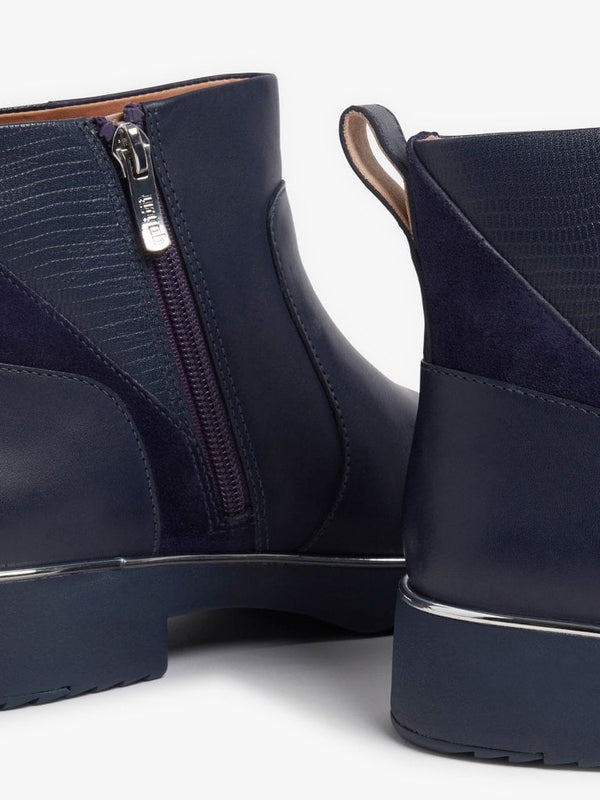 Salma Lizard Embossed Maritime Blue Leather Ankle Boots