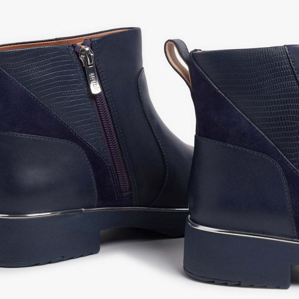 Salma Lizard Embossed Maritime Blue Leather Ankle Boots