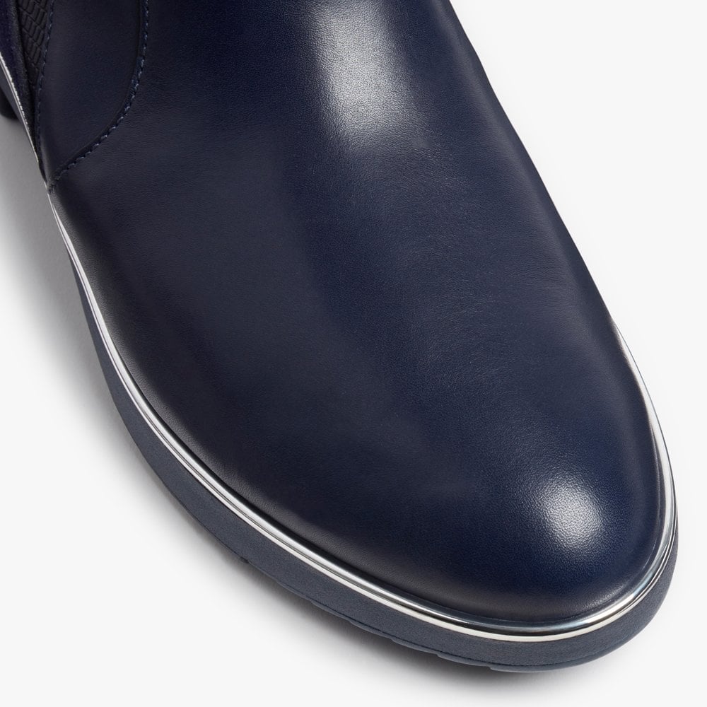 Salma Lizard Embossed Maritime Blue Leather Ankle Boots