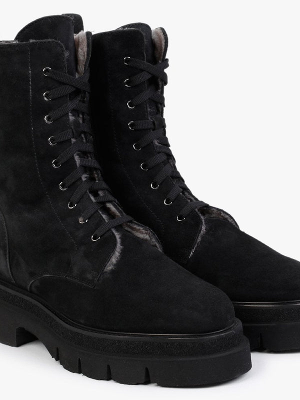 Black Suede Shearling Lined Calf Boots