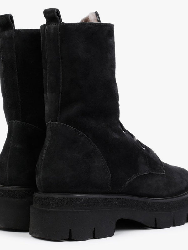 Black Suede Shearling Lined Calf Boots