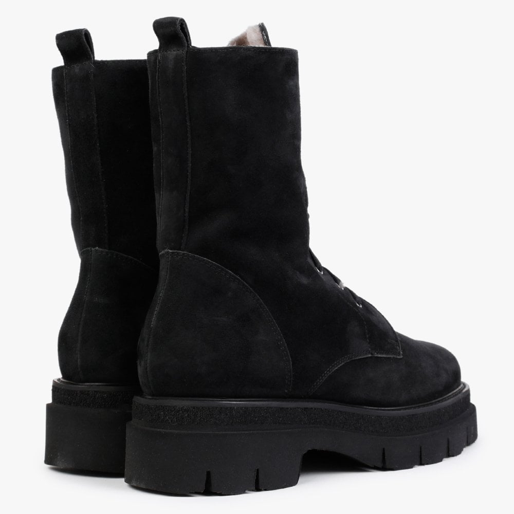 Black Suede Shearling Lined Calf Boots