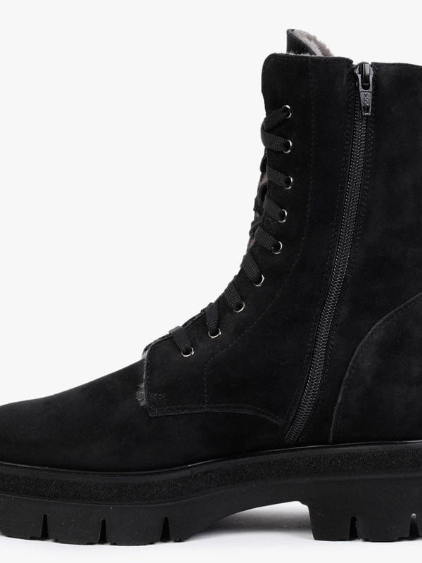 Black Suede Shearling Lined Calf Boots