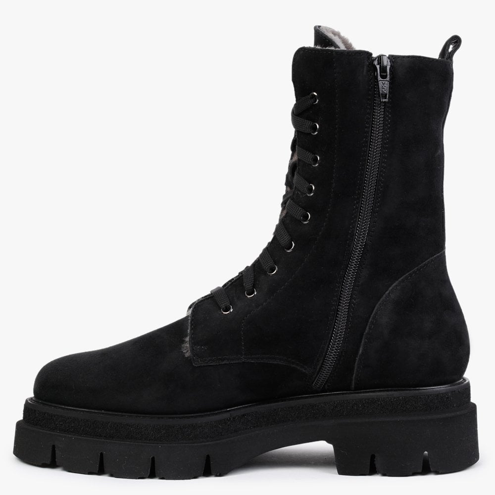 Black Suede Shearling Lined Calf Boots