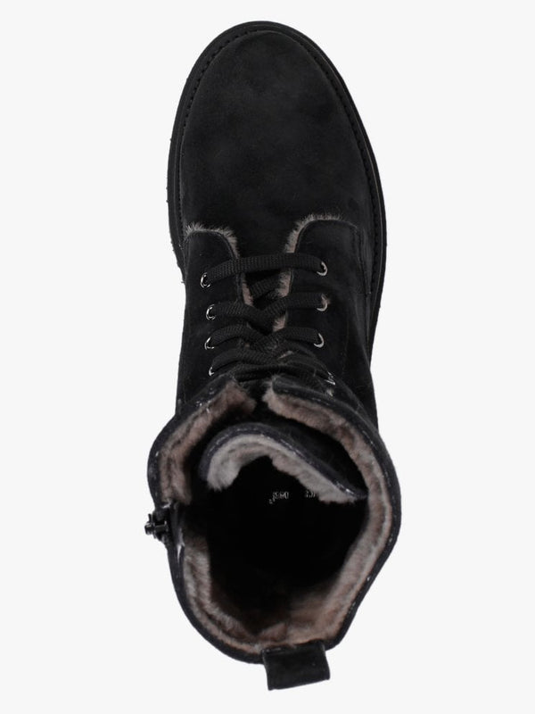 Black Suede Shearling Lined Calf Boots