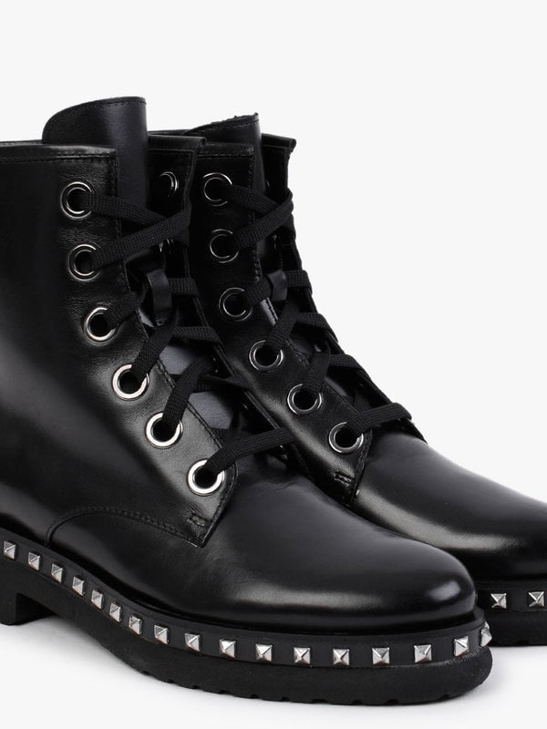 Black Leather Studded Ankle Boot