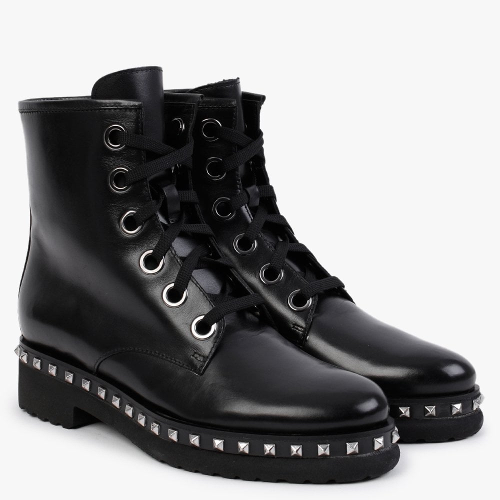 Black Leather Studded Ankle Boot