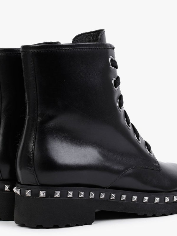 Black Leather Studded Ankle Boot