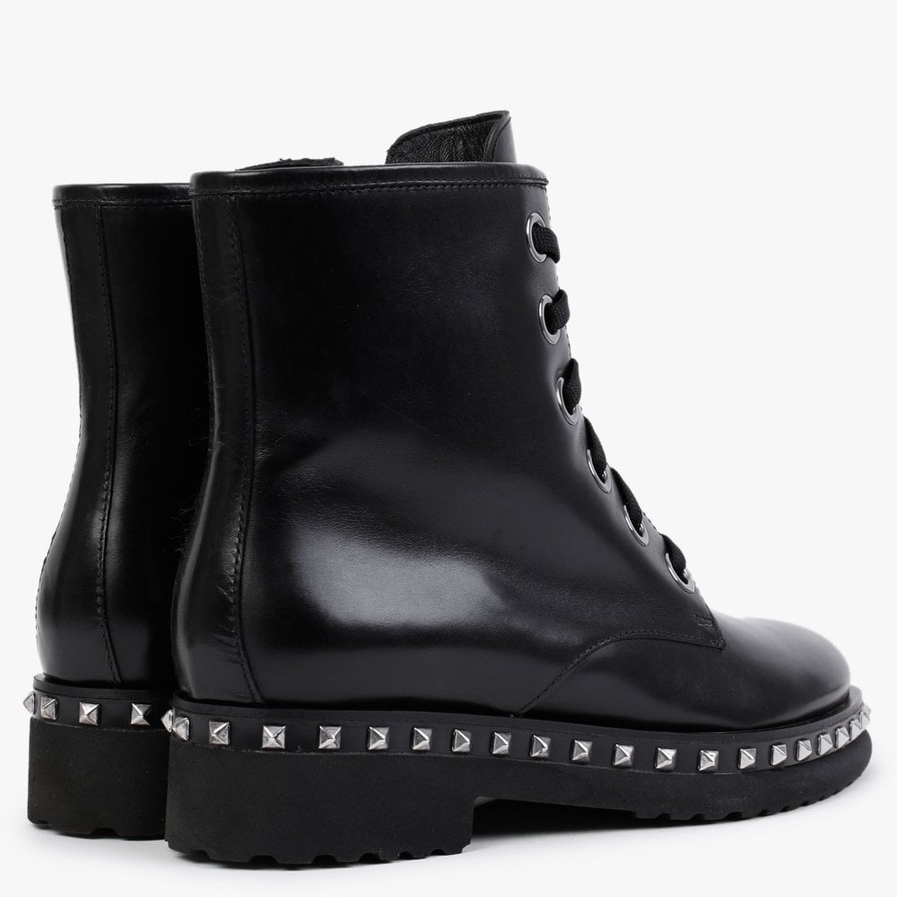 Black Leather Studded Ankle Boot