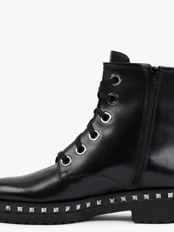Black Leather Studded Ankle Boot