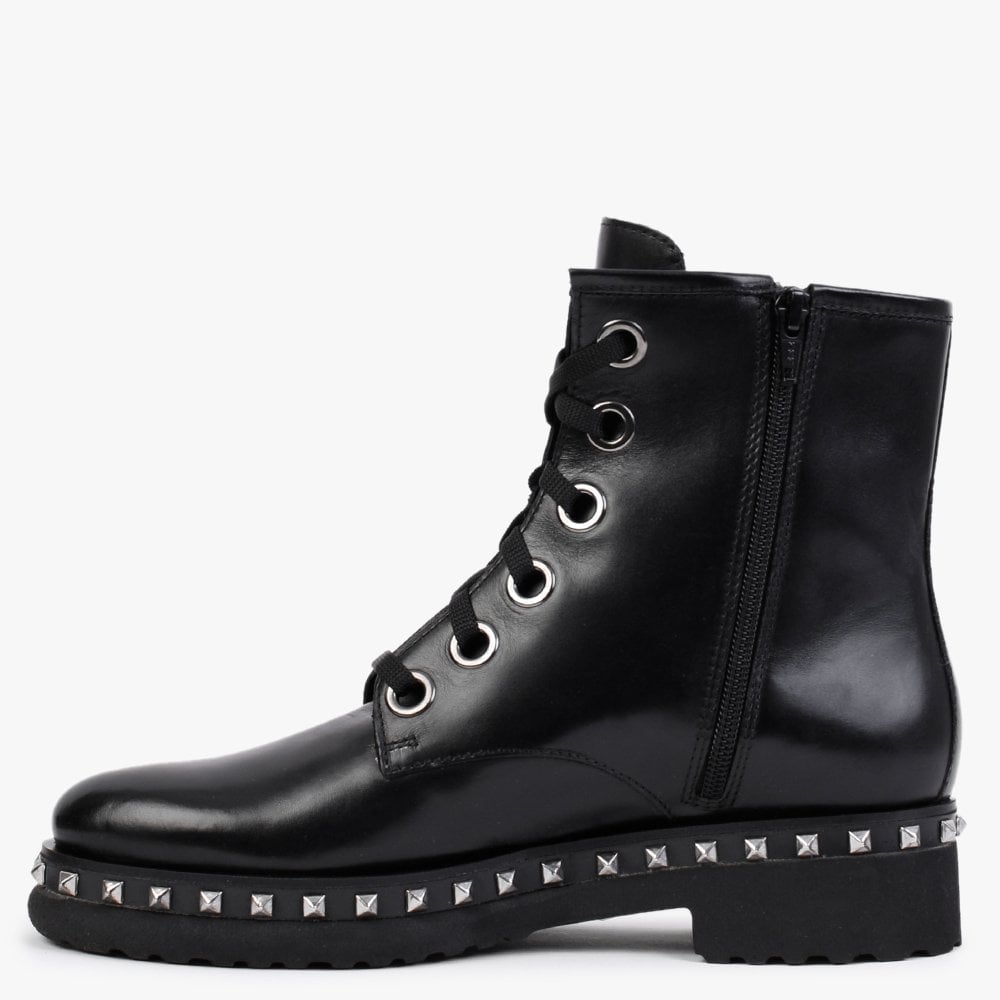 Black Leather Studded Ankle Boot