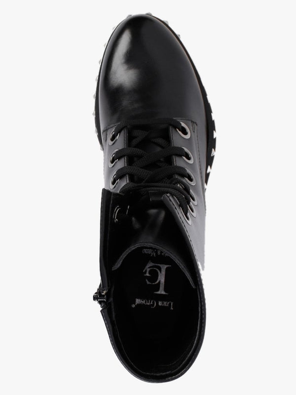 Black Leather Studded Ankle Boot