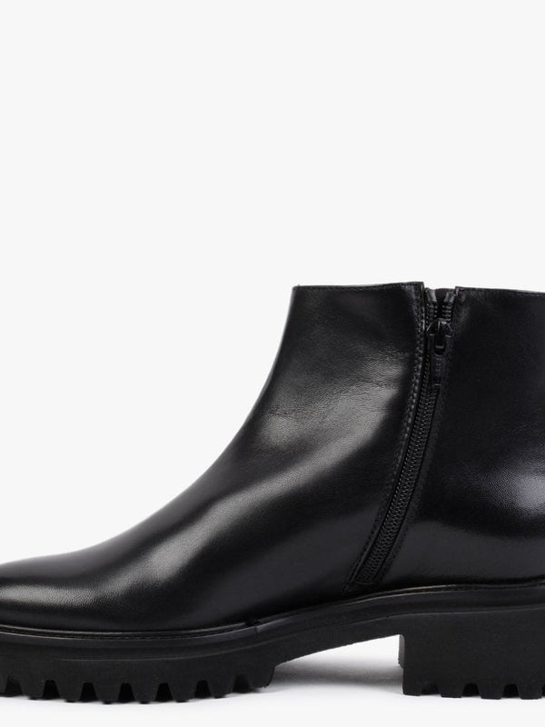 Black Leather Double Zip Ankle Boots