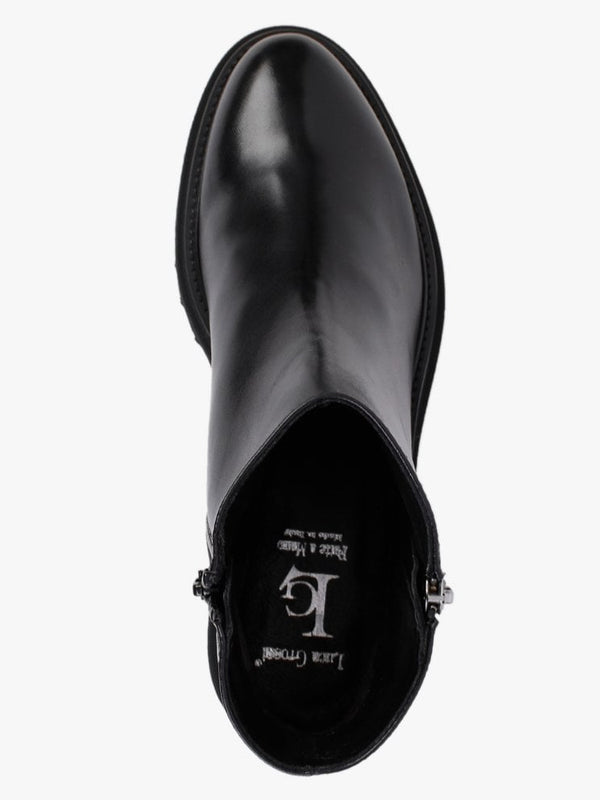 Black Leather Double Zip Ankle Boots