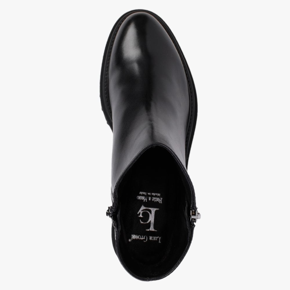 Black Leather Double Zip Ankle Boots