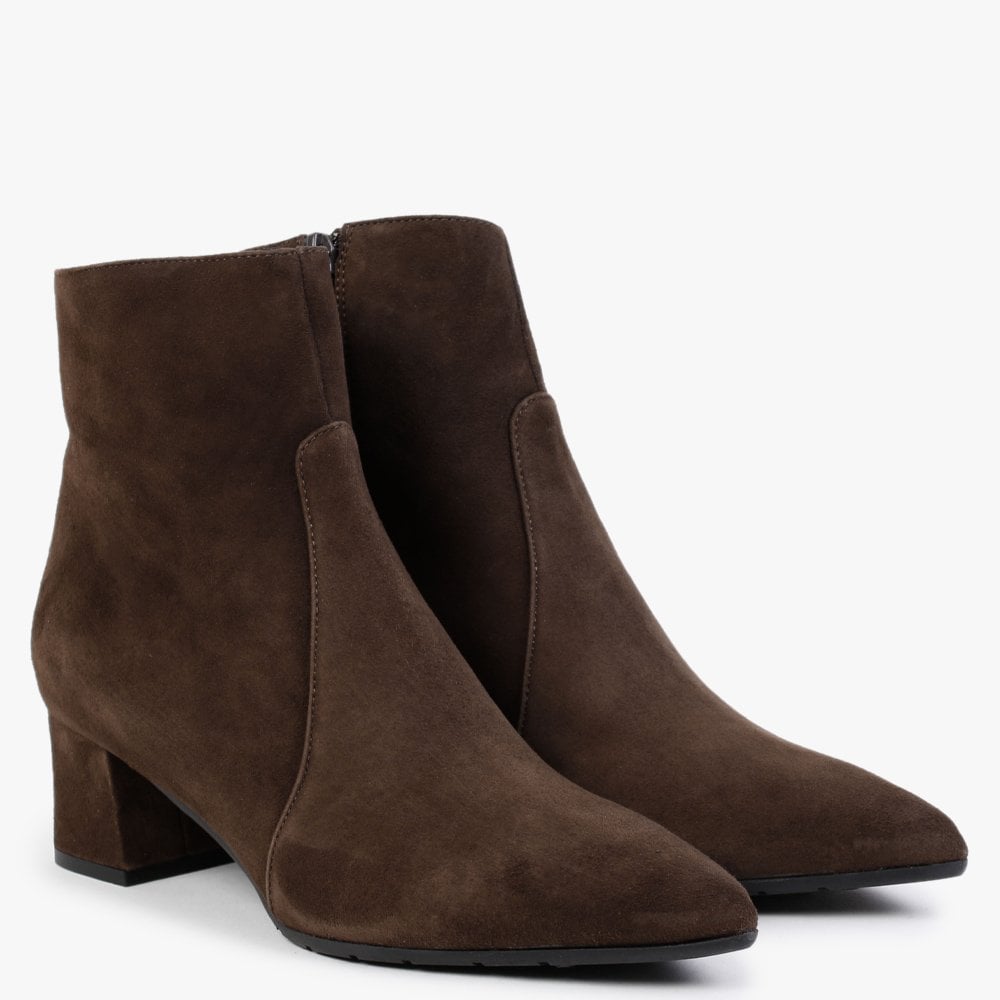 Brown Suede Pointed Toe Ankle Boots