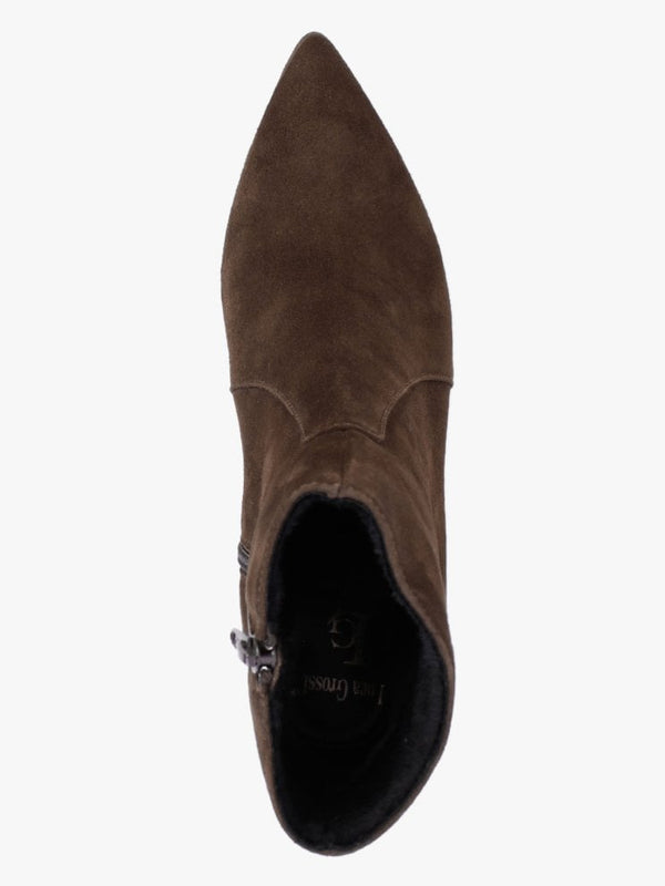 Brown Suede Pointed Toe Ankle Boots