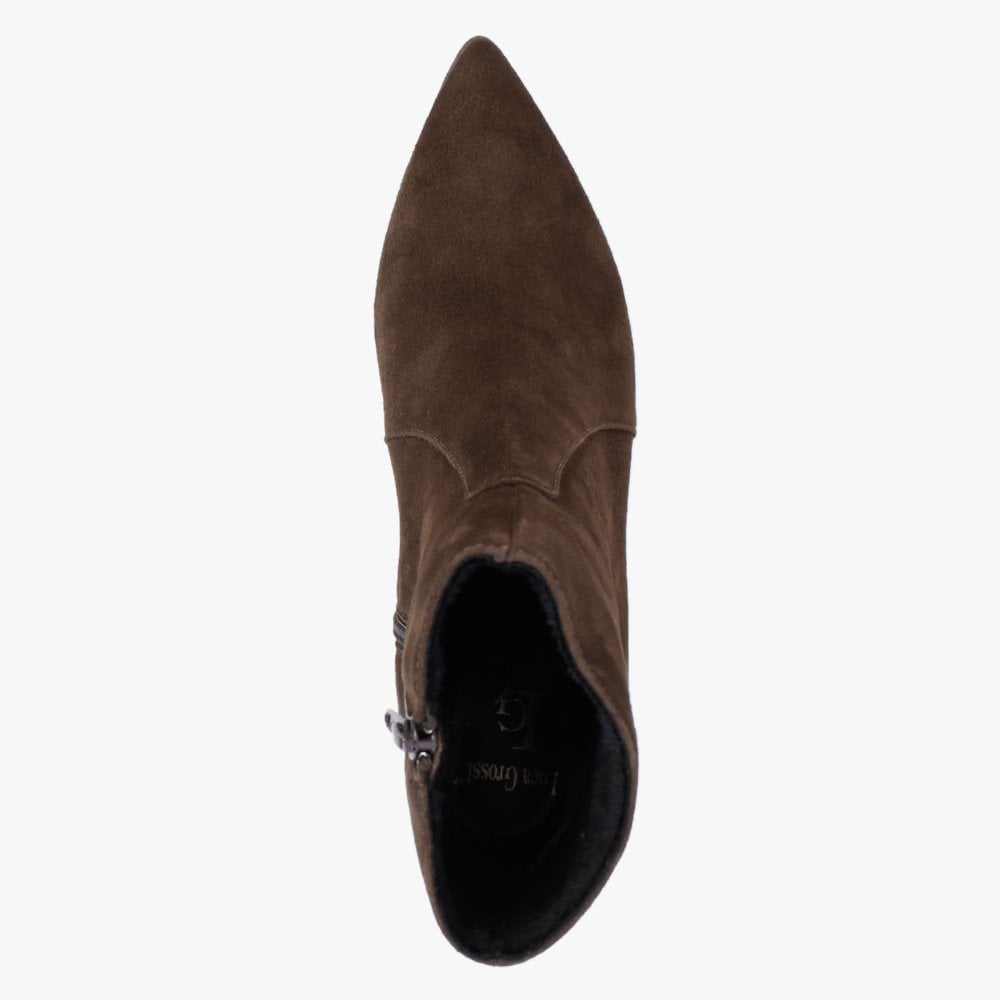 Brown Suede Pointed Toe Ankle Boots