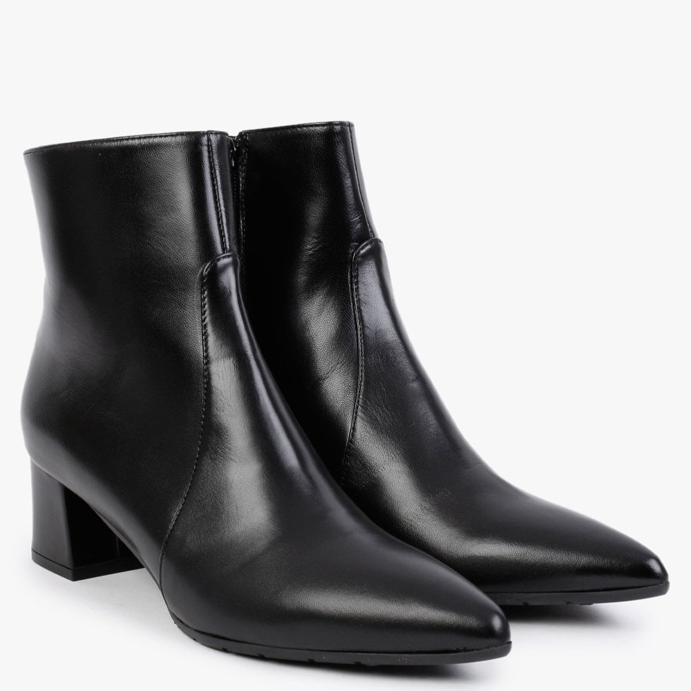 Black Leather Pointed Toe Ankle Boots