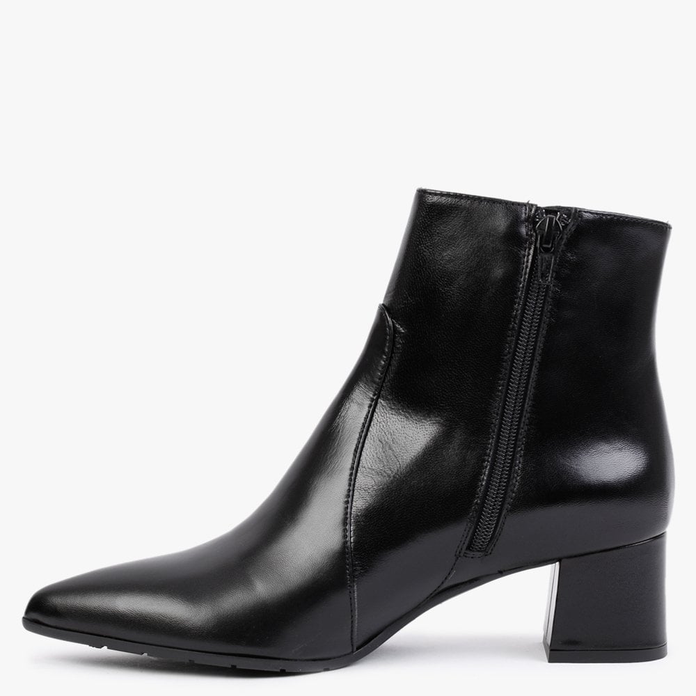 Black Leather Pointed Toe Ankle Boots