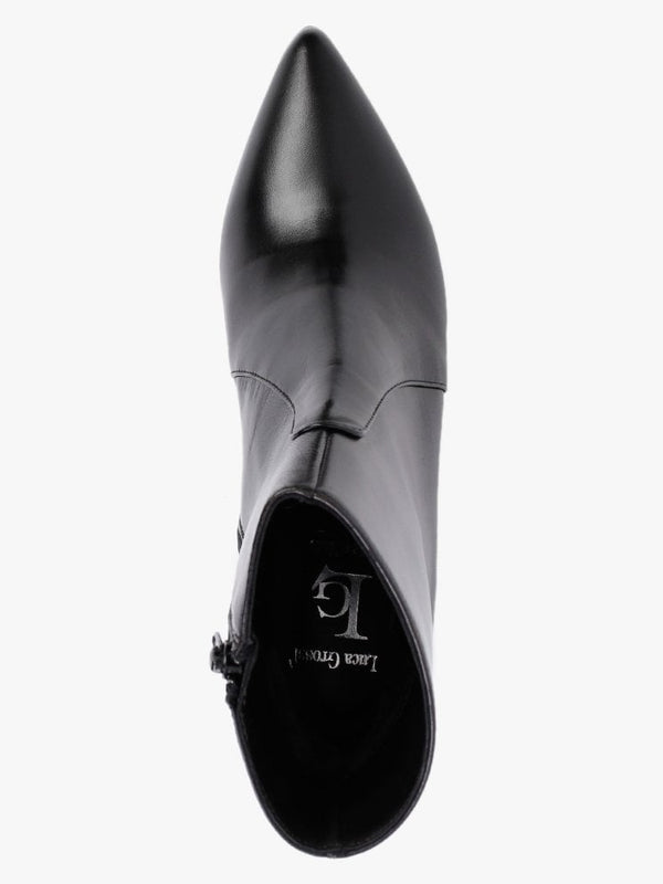 Black Leather Pointed Toe Ankle Boots