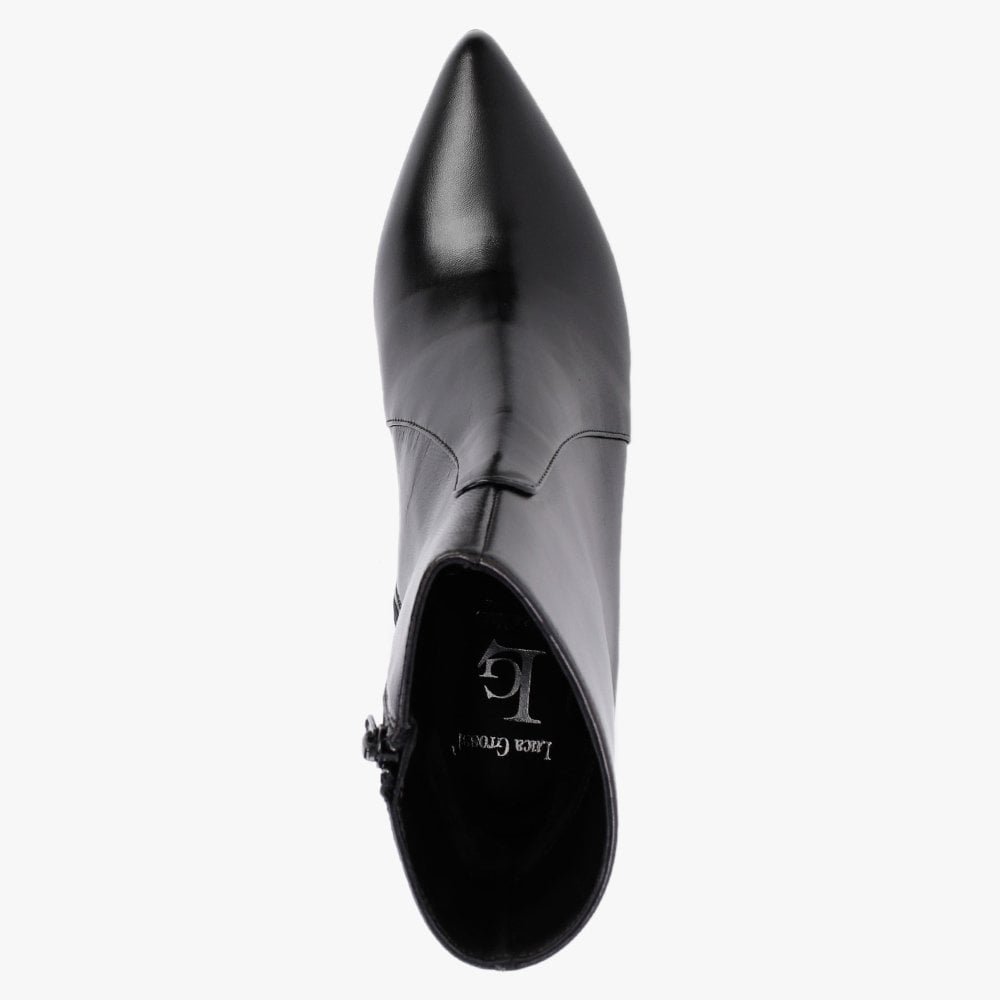 Black Leather Pointed Toe Ankle Boots