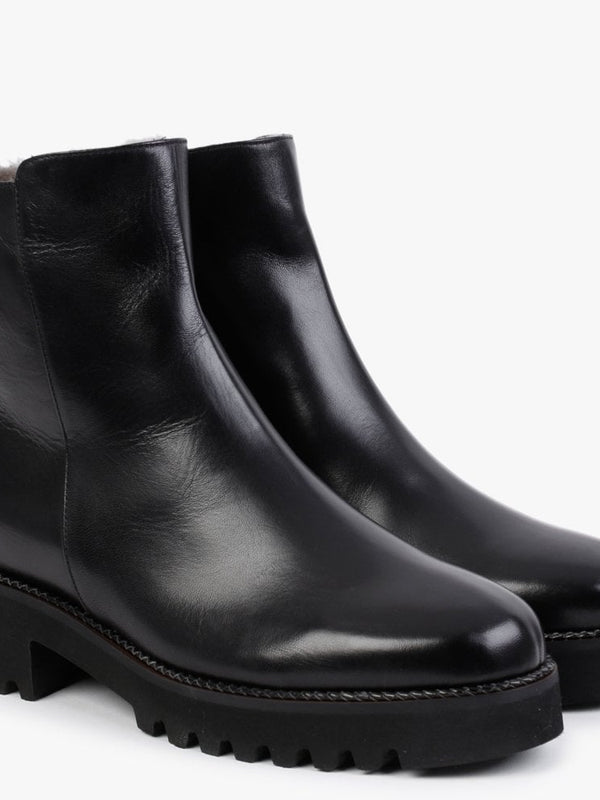 Black Leather Shearling Ankle Boots