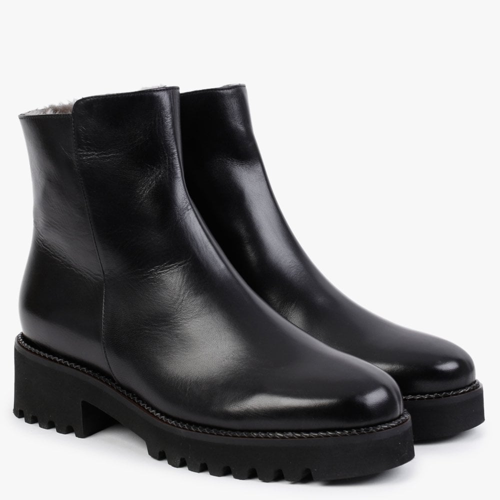 Black Leather Shearling Ankle Boots