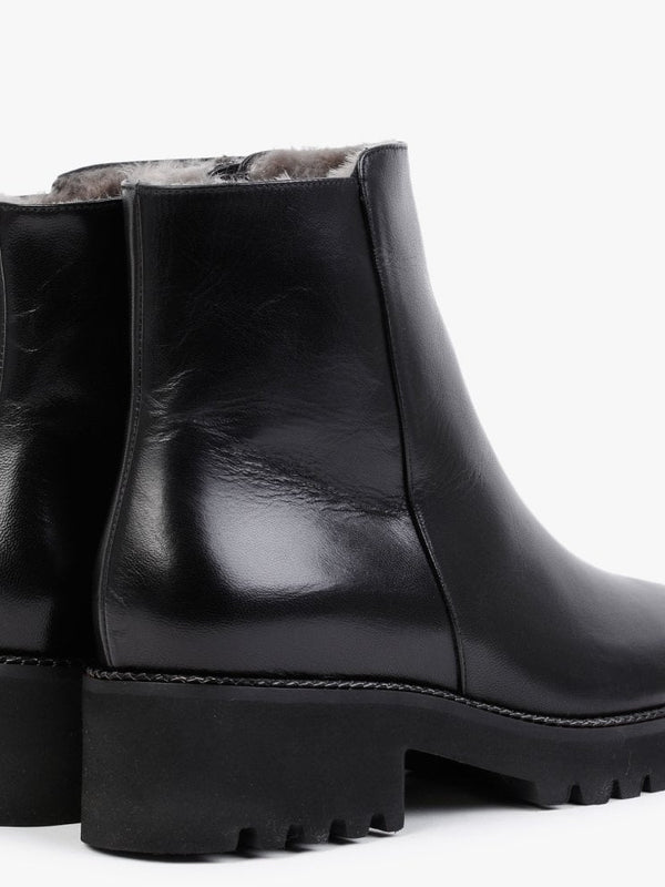 Black Leather Shearling Ankle Boots