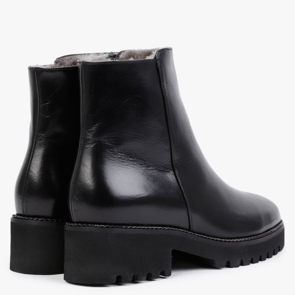 Black Leather Shearling Ankle Boots
