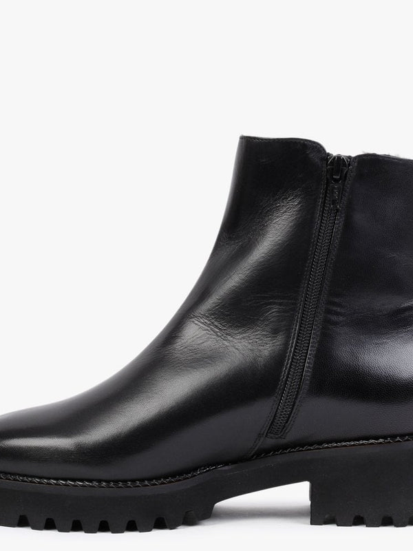 Black Leather Shearling Ankle Boots
