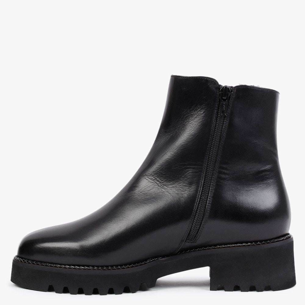 Black Leather Shearling Ankle Boots