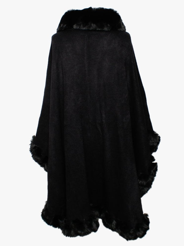 Black Faux Fur Trim Cape