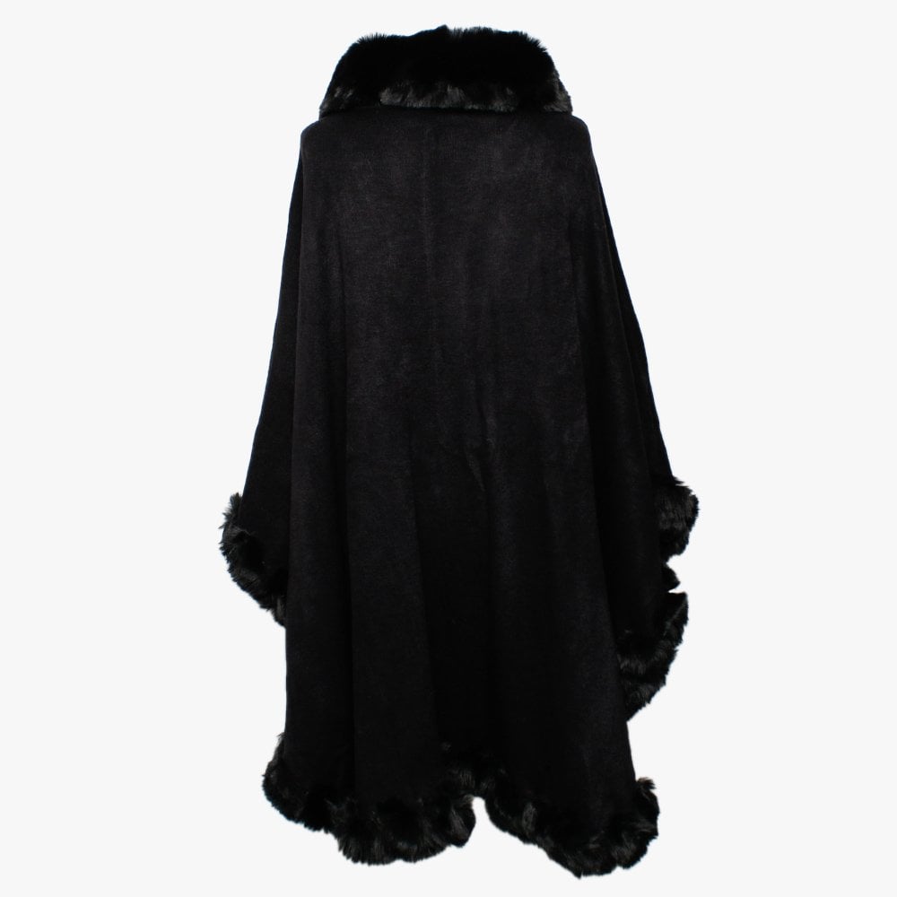 Black Faux Fur Trim Cape